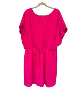Tacera Pink Mini Dress 2X Dolman Sleeve Elastic Waist Casual